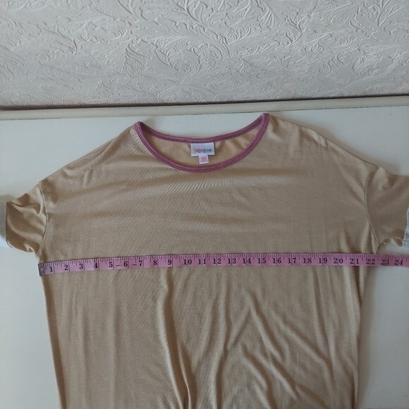 LuLaRoe Irma tunic top yellow ringer oversized short sleeve modest XXS - Picture 7 of 8